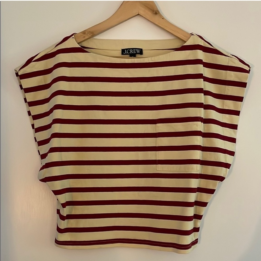 J. Crew Short Sleeve Top - Burgundy and Cream Stripes